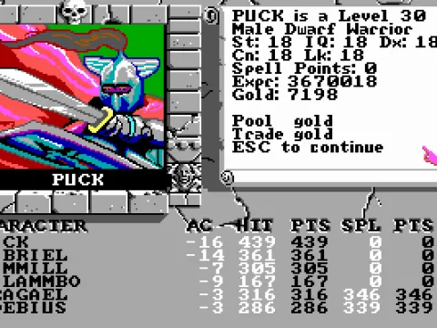 Viewing a character's stats