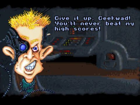 Meet Cybergeek.  You got to beat his high scores in order to save King Wacky