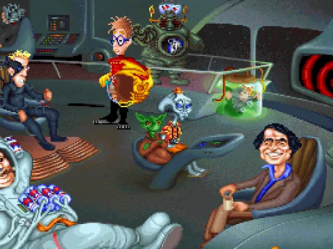 Starting the game on the ship.  Select the different characters for different games.