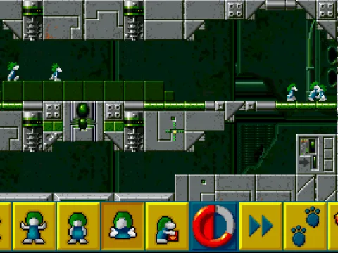 The classic lemmings are walking tirelessly trying to find the exit