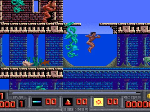 In this level there's a lot of swimming. The pale blue dangling thing is something to climb up