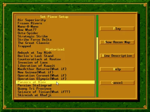 Scenario selection menu