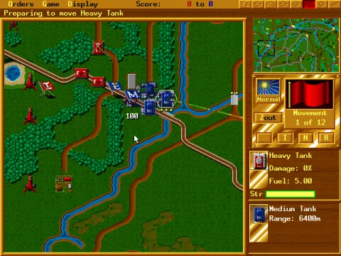 Zoomed-in view of the battlefield (enemy holding the village)