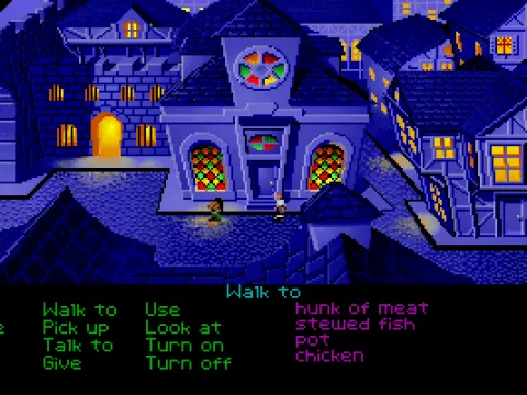 From left to right: The path to Elaine's mansion, the prision, and the church.