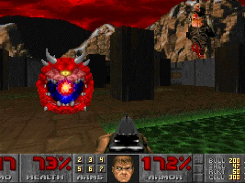 Interrupting a cacaodemon's meal of twitching corpse