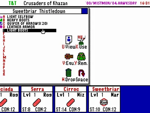 Inventory and equipment is managed on one screen