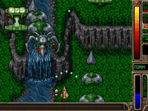 Huge enemies on a waterfall