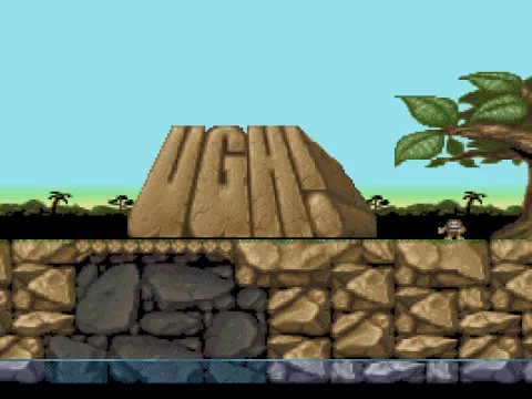 Our caveman is showing us the logo of the title