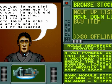 Shopping for equipment in the Meteor store.