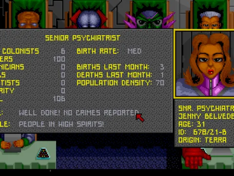 There's even a psychiatrist to advise you on your people's mental health.