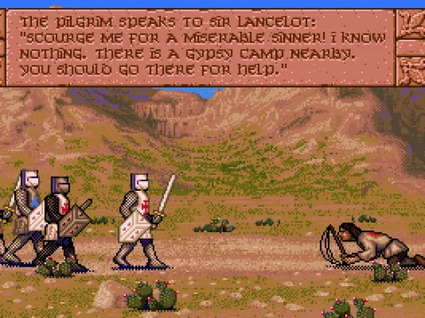 Talking to a pilgrim.