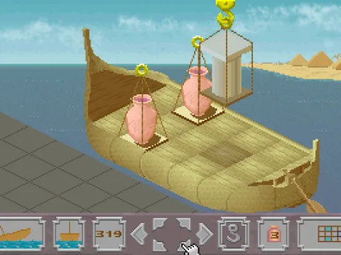 Placing the goods to the boat to keep its equilibrium in Egyptian mode