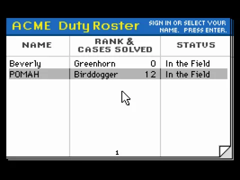ACME duty roster