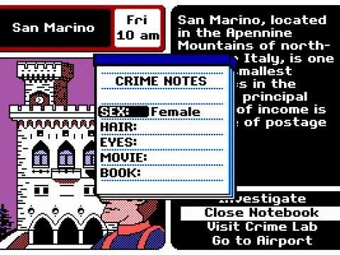 Use the Notebook to keep a record of the Character Clues you have found