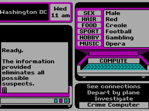Use the computer to pick your suspect (CGA with RGB monitor)