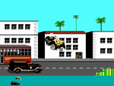 Beat the Weasels to the Ink & Paint Club. Avoid traffic, the dip puddles and pick up power-ups along the way (EGA)