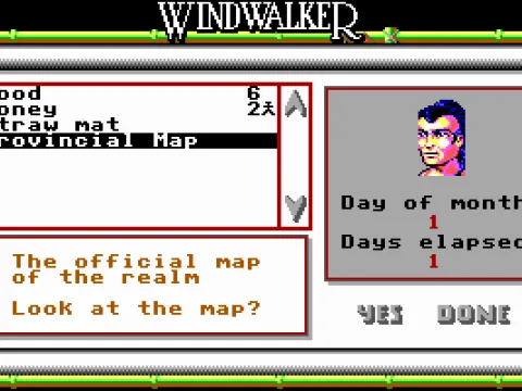 Inventory sheet. Items can be used here. Each item has a description of its use.