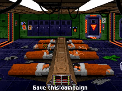 The barracks which serves as a save / load game option screen. (VGA)