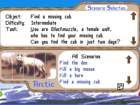 Scenario selection screen