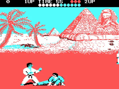 Blue player trying to knock down white