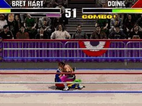 Bret Hart locks Doink in the Sharpshooter!