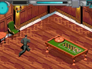007 races through a casino.