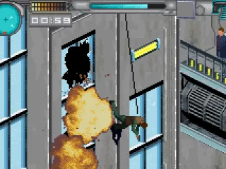 Bond rappels down the side of a building.