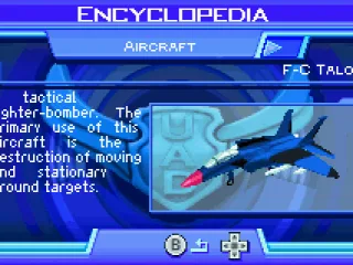 Encyclopedia contains information about all aircrafts and weapons you've unlocked