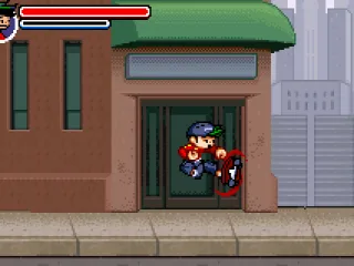 Jake can attack in the air with his skateboard