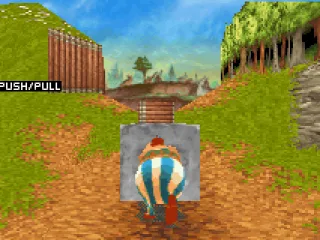 Obelix can push and pull certain stone blocks, but only from one side and only back and forth.