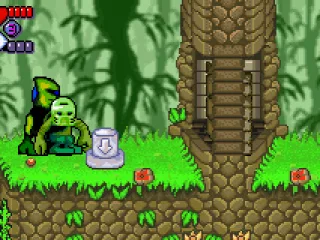 We can switch between both characters any time, like in Donkey Kong Country.