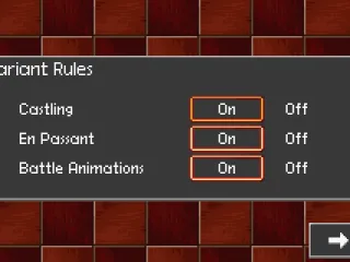 The variant rules you can select for chess.