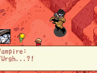 The gunman is a vampire. Though easily knocks us put and steals our gun, he behaves as if he's drunk two barrels of Tabasco.