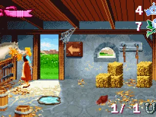 In the stable; we need to feed the horse so that the gate opens.