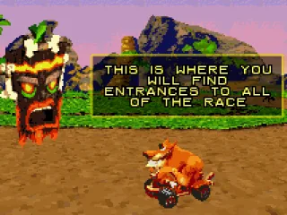 Depending of the team, Uka-Uka (or Aku-Aku) will give welcome to you and say something useful.