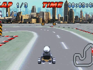The game is shown in a mode-7 style