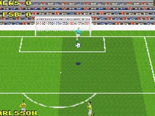 Kicking the ball out.