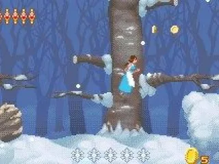 Belle navigates the snowy landscape.