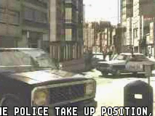 Police take up a position.