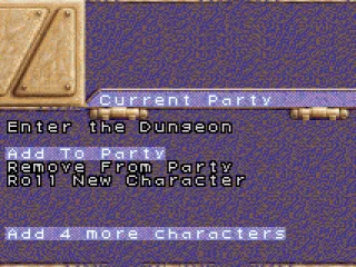 Party creation screen (characters)
