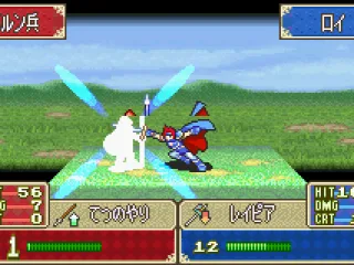 Roy smashing his sword forward a bad guy.