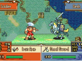 Since swords are strong against axes, the knight has an advantage in this battle