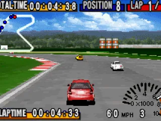 Gameplay shot, with a Honda Civic TypeR running on the Hornet circuit.