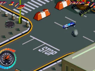 ...and turning before crashing into the road blocks.