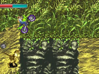 The following level involves dodging dinosaur, pits, rocks and chasms