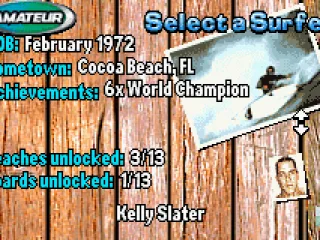 Selecting a surfer for the career mode