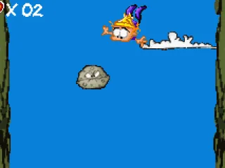 The barbarian is falling down a cliff and must avoid obstacles.