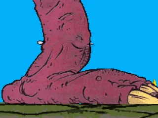 The barbarian survived the fall but then gets smashed.