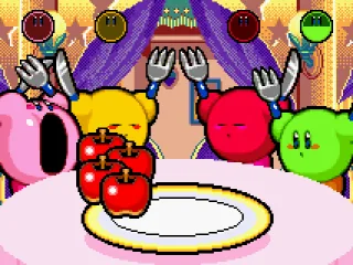 Speed Eaters: Be the first to eat the plate of apples to win.  Make sure to not press A too soon or too late!