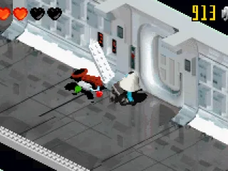 Activating a switch, but a droid must be used to open the door